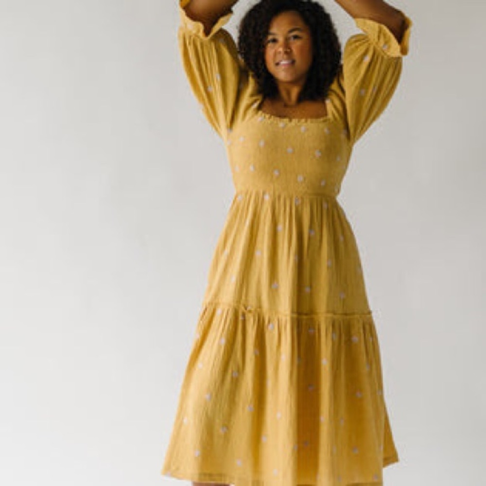 Tommy Linen Midi Yellow Dress Piper and Scoot